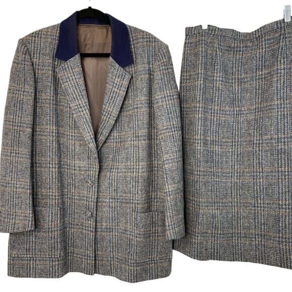 Womens Custom VTG 90s Wool Plaid Riding Suit 2XL-Jacket / L-Skirt 7686 - Picture 1 of 10
